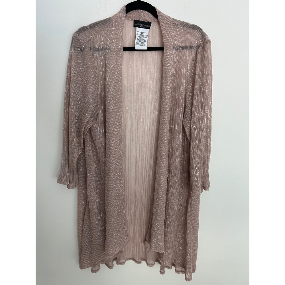 R&M Richards Woman Metallic Rose Gold Pleated Open Front Cardigan Jacket 16W